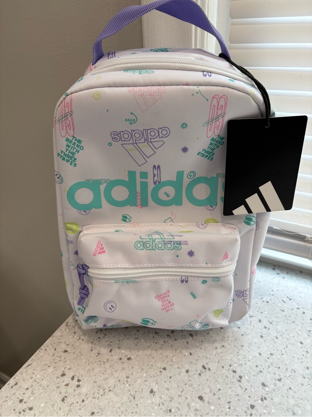 NWT Adidas Quintero Lunch Bag with Teal, Purple & Pink Accents